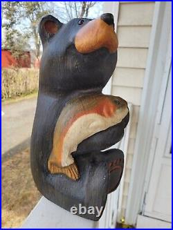 15 BSC Big Sky Carvers Solid Carved Wood Bear with Salmon