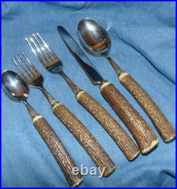 15- pc Set of BIG SKY Carvers Faux Wood Handle Flatware Spoons Forks Knife EUC