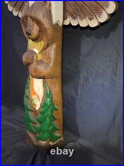 1996 Big Sky Carvers Bsc/jeff Fleming 37 Eagle/bear Totem Pole-carved Wood