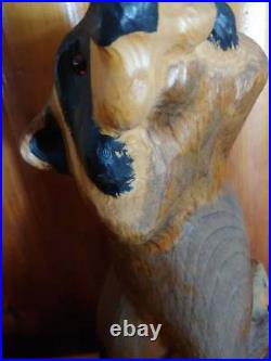 1996 Big Sky Carvers Raccoon Fish Wood Pine Carved Sculpture