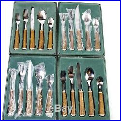 20 Pc Service Big Sky Carvers Stainless Faux Wood Tree Log Cabin Lodge Figural