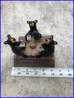 2011 Big Sky Carvers Jeff Fleming Bearfoots Coffee & Donuts Bear Figurine Nice