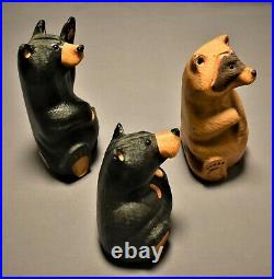 3 Big Sky Carvers Raccoon & Bears Bearfoot Waving Pine Wood Sculpture Art Set