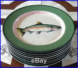 8 Big Sky Carver Rainbow Splendor Trout Dinner Plates Blake Lovering Unused