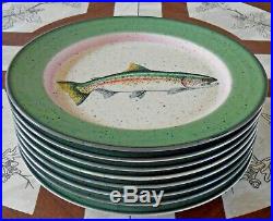8 Big Sky Carver Rainbow Splendor Trout Dinner Plates Blake Lovering Unused