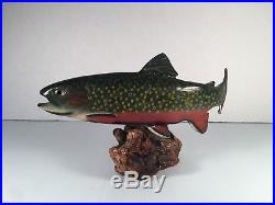 Authentic BIG SKY CARVERS Wood Carved BROOK TROUT on Manzanita SIGNED 12