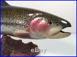 Authentic BIG SKY CARVERS Wood Carved BROWN TROUT on Manzanita SIGNED 17