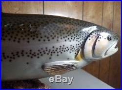 Authentic BIG SKY CARVERS Wood Carved BROWN TROUT on Manzanita SIGNED 23