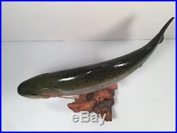 Authentic BIG SKY CARVERS Wood Carved RAINBOW TROUT on Manzanita SIGNED 17