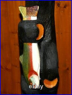 BIG SKY CARVERS, Black Bear LOU with trout, artist Jeff Fleming, 33 tall