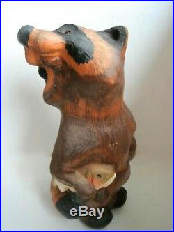 BIG SKY CARVERS Large 15 Solid Wood Carved Standing Raccoon With Fish1996