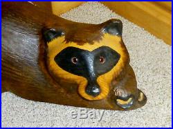 BIG SKY CARVERS Raccoon Large 23L Solid Wood Carved Figurine Glass Eyes 1996