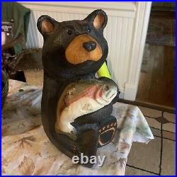 BIG SKY Carvers Jeff Fleming Black Bear With Fish MONTANA Hand Carved 15 Tall