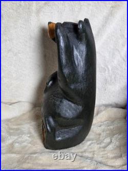 BSC Big Sky Carvers Jeff Fleming Solid Wood 13 Waving Bear Paw Up Sculpture VTG
