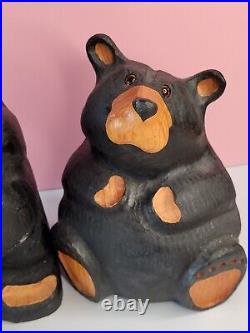 Bearfoots Bears Big Sky Bears Jeff Fleming Rare Solid Wood 14& 10 Hand Carved