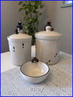 Bearfoots Big Sky Carvers Canister Set & Bowl Jeff Fleming Ceramic Bear Paw 3pc