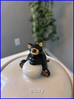 Bearfoots Big Sky Carvers Canister Set & Bowl Jeff Fleming Ceramic Bear Paw 3pc