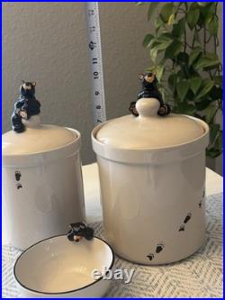 Bearfoots Big Sky Carvers Canister Set & Bowl Jeff Fleming Ceramic Bear Paw 3pc
