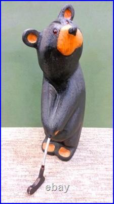 Big Sky Bears Jeff Fleming Hand-Carved Solid Wood Bear Golfer withClub, 19 Tall