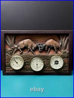Big Sky Carver Bull Elk Antlers Rack Fight Weather Station Clock Wall Art Decor