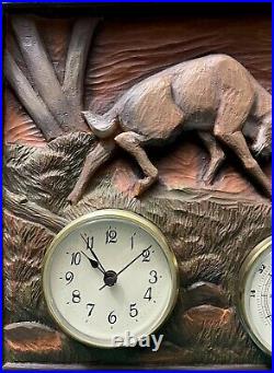 Big Sky Carver Bull Elk Antlers Rack Fight Weather Station Clock Wall Art Decor