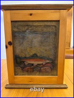 Big Sky Carver's Wooden Trout Cabinet, Fly Fishing Carved Wood Panel