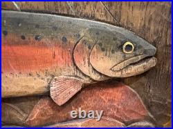 Big Sky Carver's Wooden Trout Cabinet, Fly Fishing Carved Wood Panel