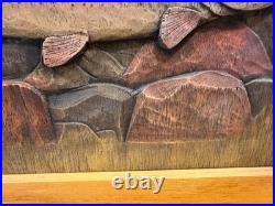 Big Sky Carver's Wooden Trout Cabinet, Fly Fishing Carved Wood Panel
