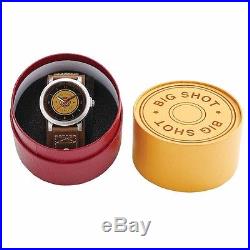 Big Sky Carvers 12 Gauge Shotgun Shell Leather and Stainless Steel Wrist Watch
