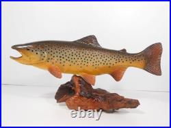 Big Sky Carvers 15 x 8 Hand Carved Wooden Brook Trout Burl Base Signed B. Reel