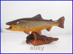Big Sky Carvers 15 x 8 Hand Carved Wooden Brook Trout Burl Base Signed B. Reel