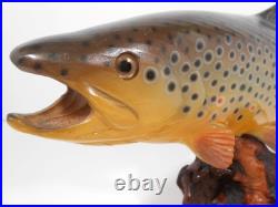 Big Sky Carvers 15 x 8 Hand Carved Wooden Brook Trout Burl Base Signed B. Reel