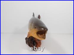 Big Sky Carvers 15 x 8 Hand Carved Wooden Brook Trout Burl Base Signed B. Reel
