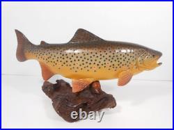 Big Sky Carvers 15 x 8 Hand Carved Wooden Brook Trout Burl Base Signed B. Reel