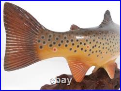 Big Sky Carvers 15 x 8 Hand Carved Wooden Brook Trout Burl Base Signed B. Reel
