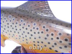 Big Sky Carvers 15 x 8 Hand Carved Wooden Brook Trout Burl Base Signed B. Reel