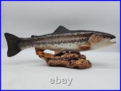 Big Sky Carvers 17 Hand Carved Wooden Rainbow Trout Signed Bill Reel Burl base
