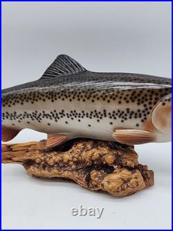 Big Sky Carvers 17 Hand Carved Wooden Rainbow Trout Signed Bill Reel Burl base