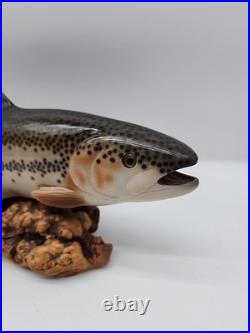 Big Sky Carvers 17 Hand Carved Wooden Rainbow Trout Signed Bill Reel Burl base