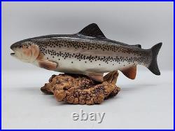 Big Sky Carvers 17 Hand Carved Wooden Rainbow Trout Signed Bill Reel Burl base