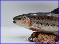 Big Sky Carvers 17 Hand Carved Wooden Rainbow Trout Signed Bill Reel Burl base