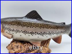 Big Sky Carvers 17 Hand Carved Wooden Rainbow Trout Signed Bill Reel Burl base