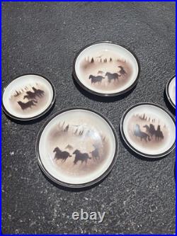 Big Sky Carvers 3 Dinner Plates Wild horsesand 3 Small Plates