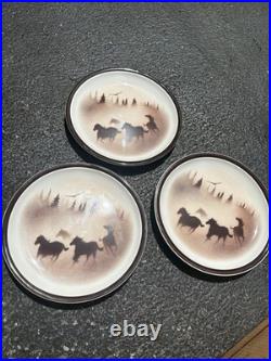 Big Sky Carvers 3 Dinner Plates Wild horsesand 3 Small Plates