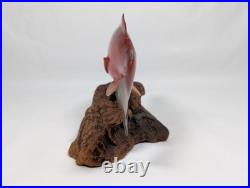 Big Sky Carvers 7 Hand Carved Wooden Sockeye Salmon Signed Bill Reel Burl Base