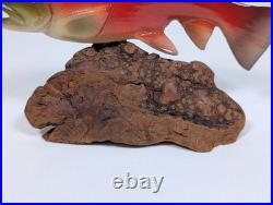 Big Sky Carvers 7 Hand Carved Wooden Sockeye Salmon Signed Bill Reel Burl Base
