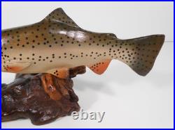 Big Sky Carvers 8 x4 Hand Carved Wooden Brook Trout Signed B. Reel Burl base