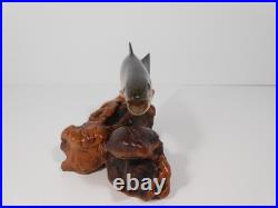 Big Sky Carvers 8 x4 Hand Carved Wooden Brook Trout Signed B. Reel Burl base