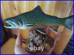 Big Sky Carvers B. Reel Brook Trout Burl Wood Carved Mini Fish Sculpture