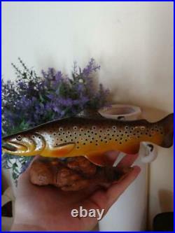 Big Sky Carvers B. Reel Brown Trout Burl Wood Carved Mini Fish Sculpture